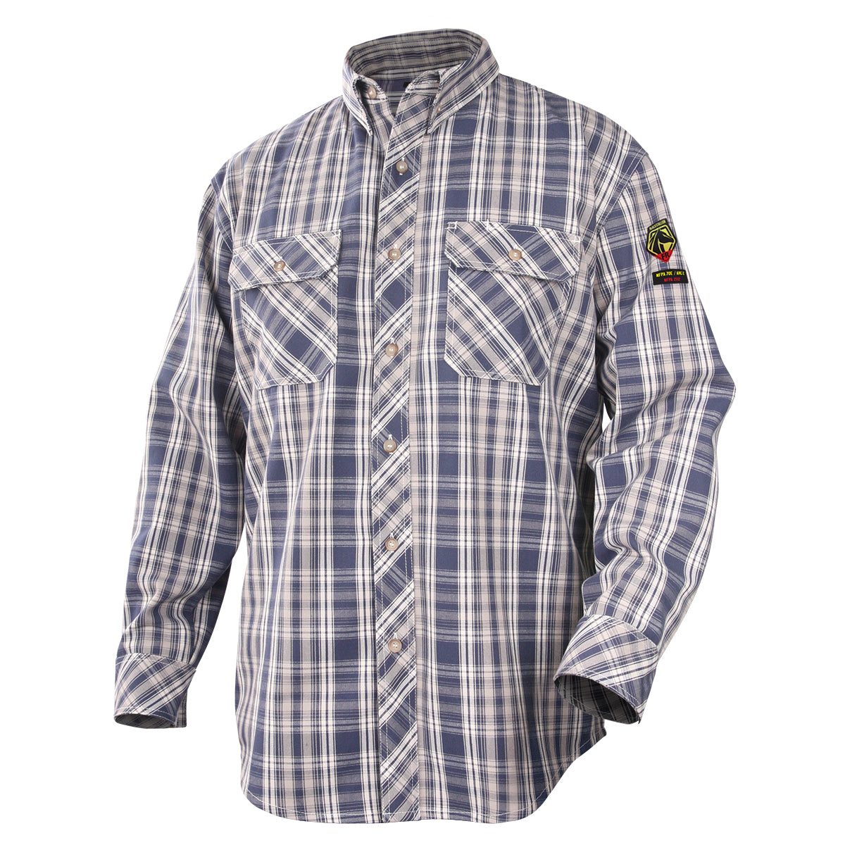 Black Stallion WF2110-PB 7 oz FR Cotton Work Shirt (NFPA 2112 / 70E), Blue Plaid