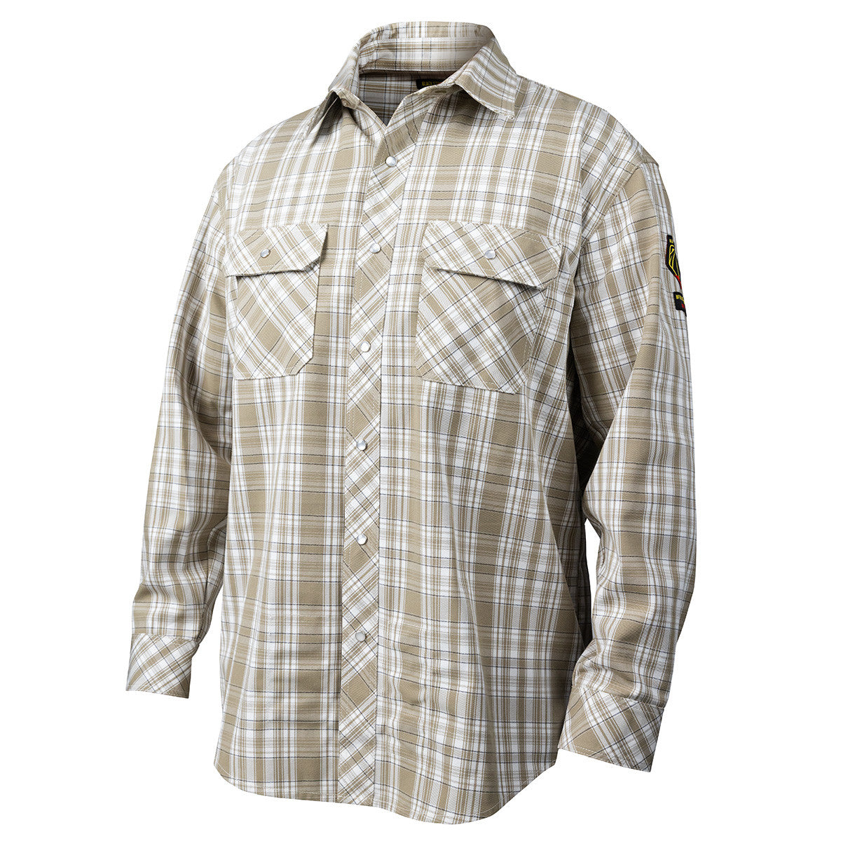 Black Stallion WF2110-PK 7 oz FR Cotton Work Shirt (NFPA 2112 / 70E), Khaki Plaid