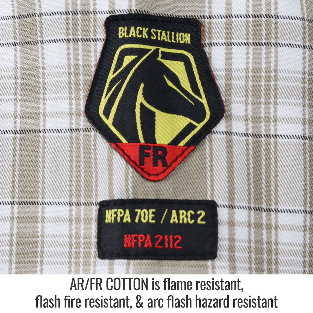 Ar/fr Cotton is flame resistant, flash fire resistant, & arc flash hazard resistant — Black Stallion WF2110-PK work shirt