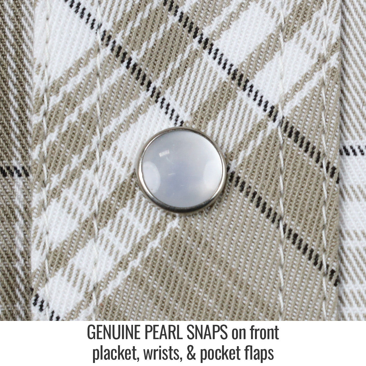Genuine Pearl Snaps on front placket, wrists, & pocket flaps — Black Stallion WF2110-PK work shirt