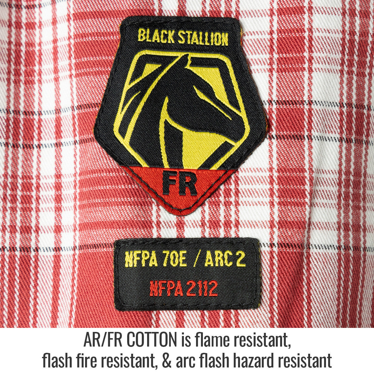 Ar/fr Cotton is flame resistant, flash fire resistant, & arc flash hazard resistant — Black Stallion WF2110-PR work shirt