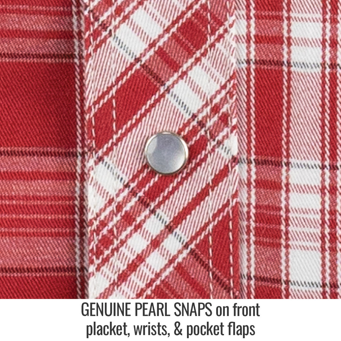 Genuine Pearl Snaps on front placket, wrists, & pocket flaps — Black Stallion WF2110-PR work shirt