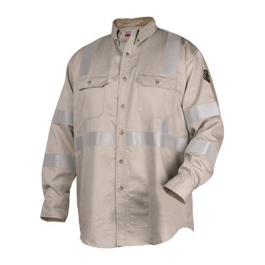 Black Stallion WF2112-ST 7 oz FR Cotton Work Shirt With Reflective (NFPA 2112 / 70E), Stone