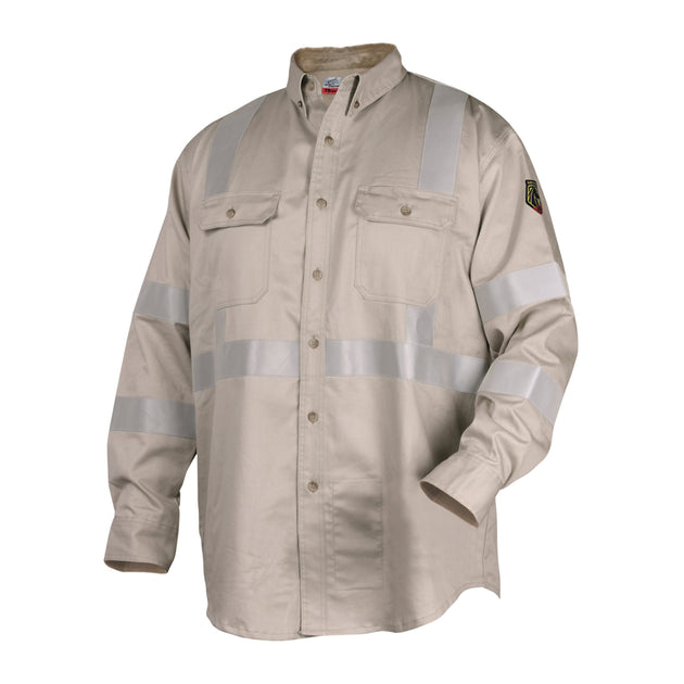 Black Stallion WF2112-ST 7 oz FR Cotton Work Shirt With Reflective (NFPA 2112 / 70E), Stone