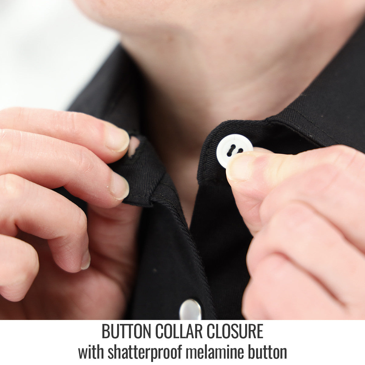Button Collar Closure with shatterproof melamine button — Black Stallion WF3515-BK work shirt