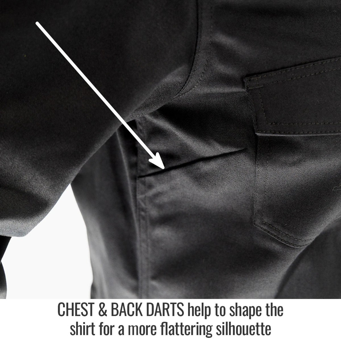 Chest & Back Darts help to shape the shirt for a more flattering silhouette — Black Stallion WF3515-BK work shirt