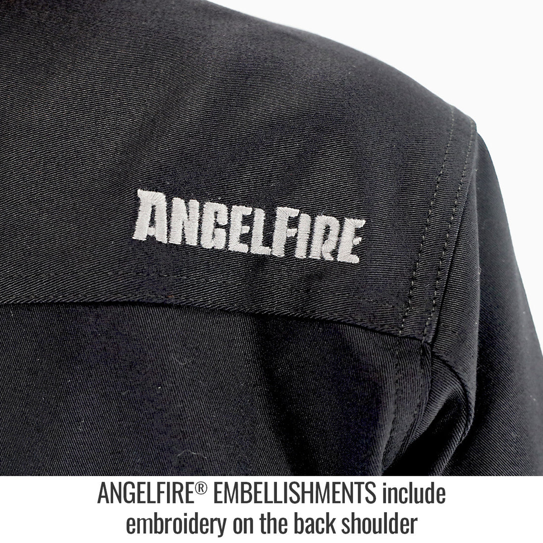 Embroidery on the back shoulder — Black Stallion WF3515-BK work shirt