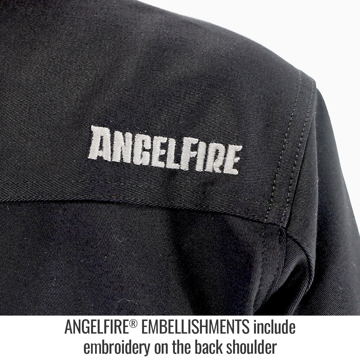 Embroidery on the back shoulder — Black Stallion WF3515-BK work shirt